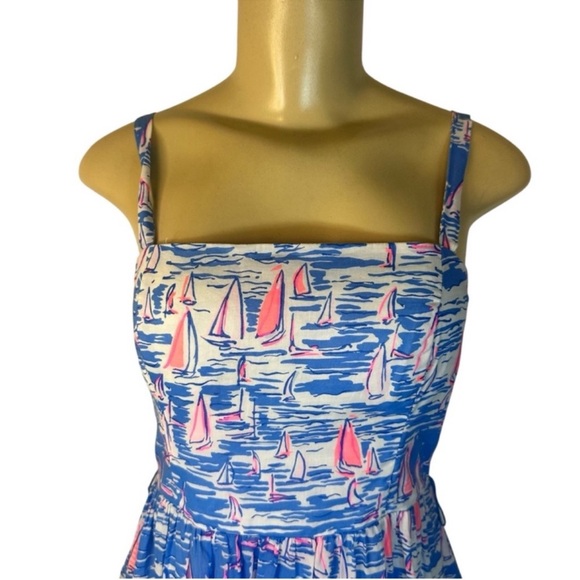 Lilly Pulitzer Zanzibar Blue BOATYLICIOUS ANALEESE DRESS Midi Sailboats tiered 0 - Picture 5 of 10